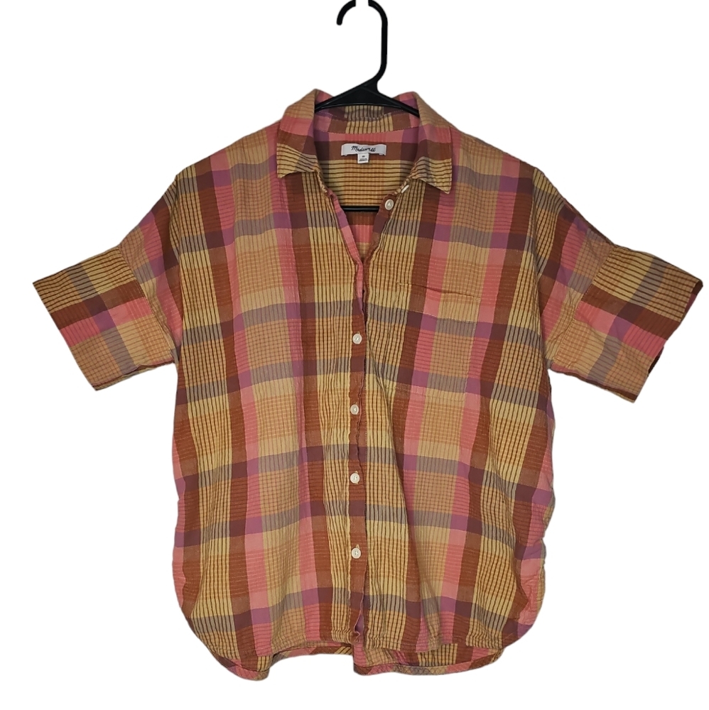 Madewell-Womens-Xsmall-Plaid‎ Short Sleeve Button-Up Shirt